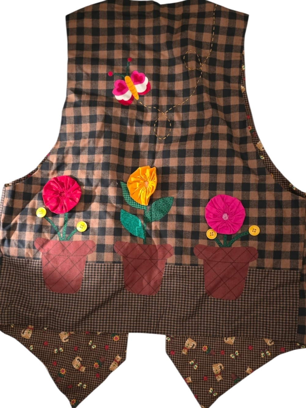 Handmade‎ Vintage Cat & Garden Appliqué Vest - Picture 2 of 4